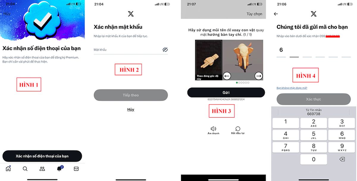 Xác thực số điện thoại đăng ký X Premium - Bước 2